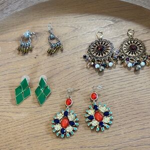 Gold and Multicolor Dangle Earrings Set